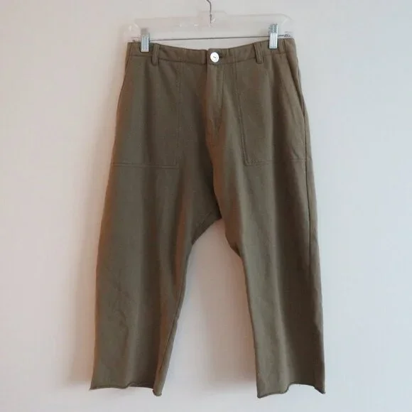 ACACIA Dublin Pant in Moss Green Size S Cotton Raw Hem Casual Travel Vacation - Picture 2 of 16